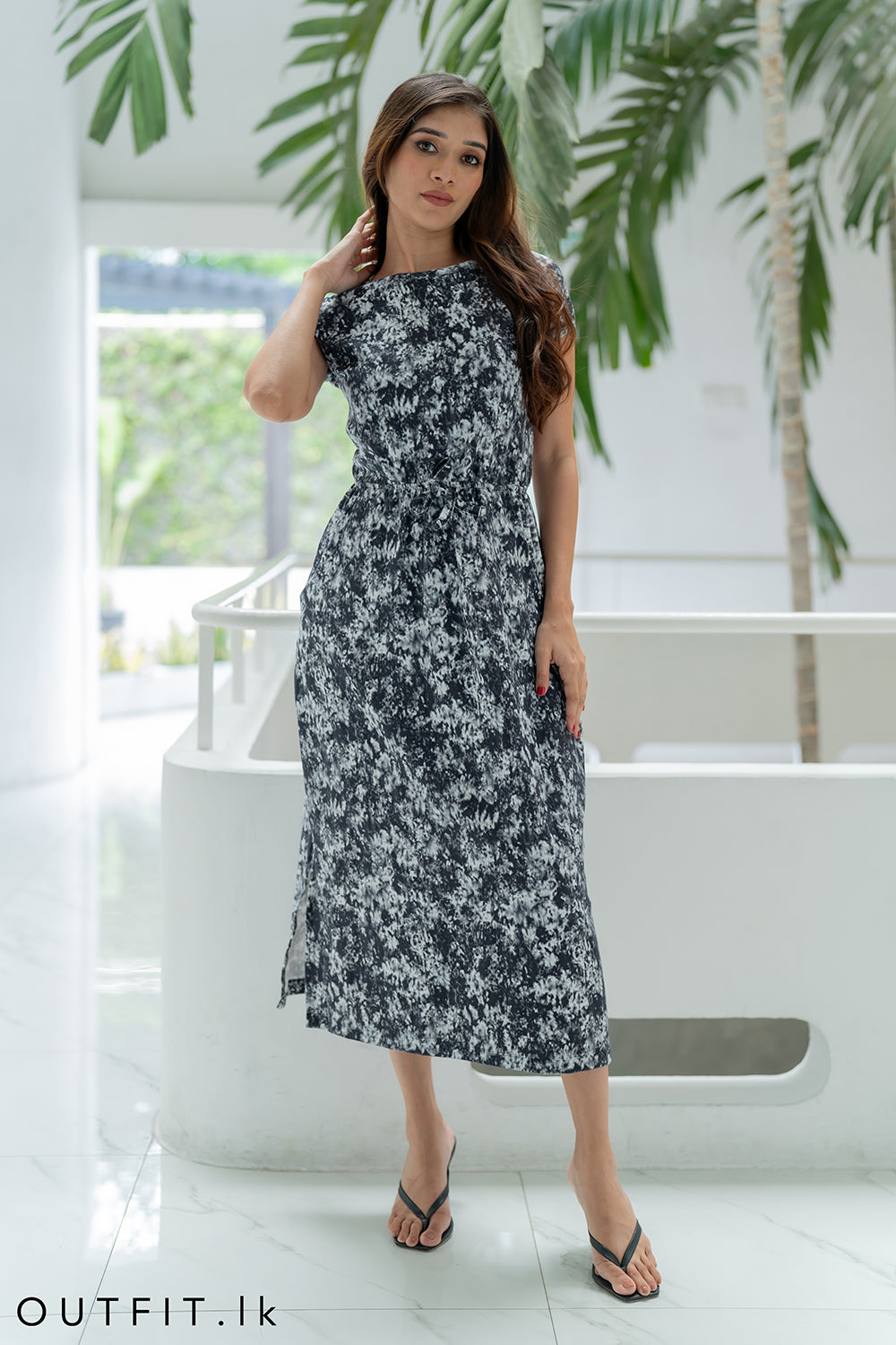 sachin and babi light blue dress Linen-blend Basque Waist Smocked Back Midi Dress With Pockets