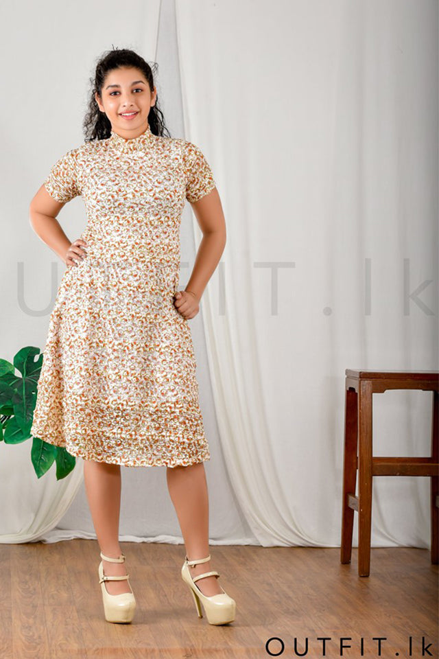 High Neck Flared Lace Dress – OUTFIT