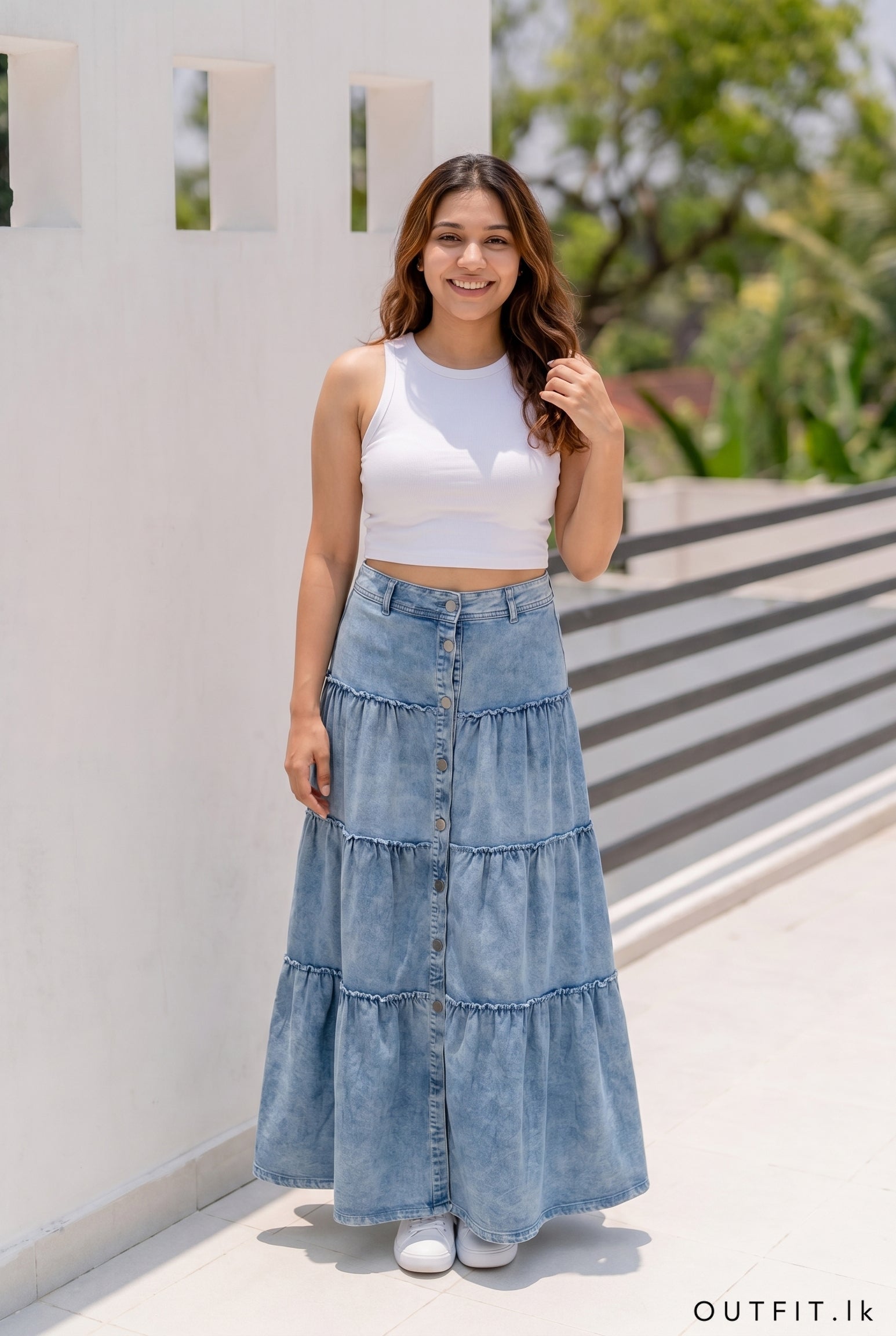 TEARED FLARED DENIM SKIRT