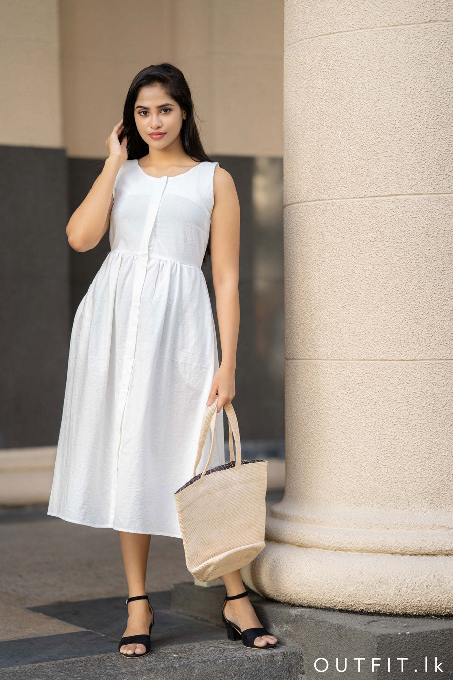 Mock Placket Sleeveless Dress