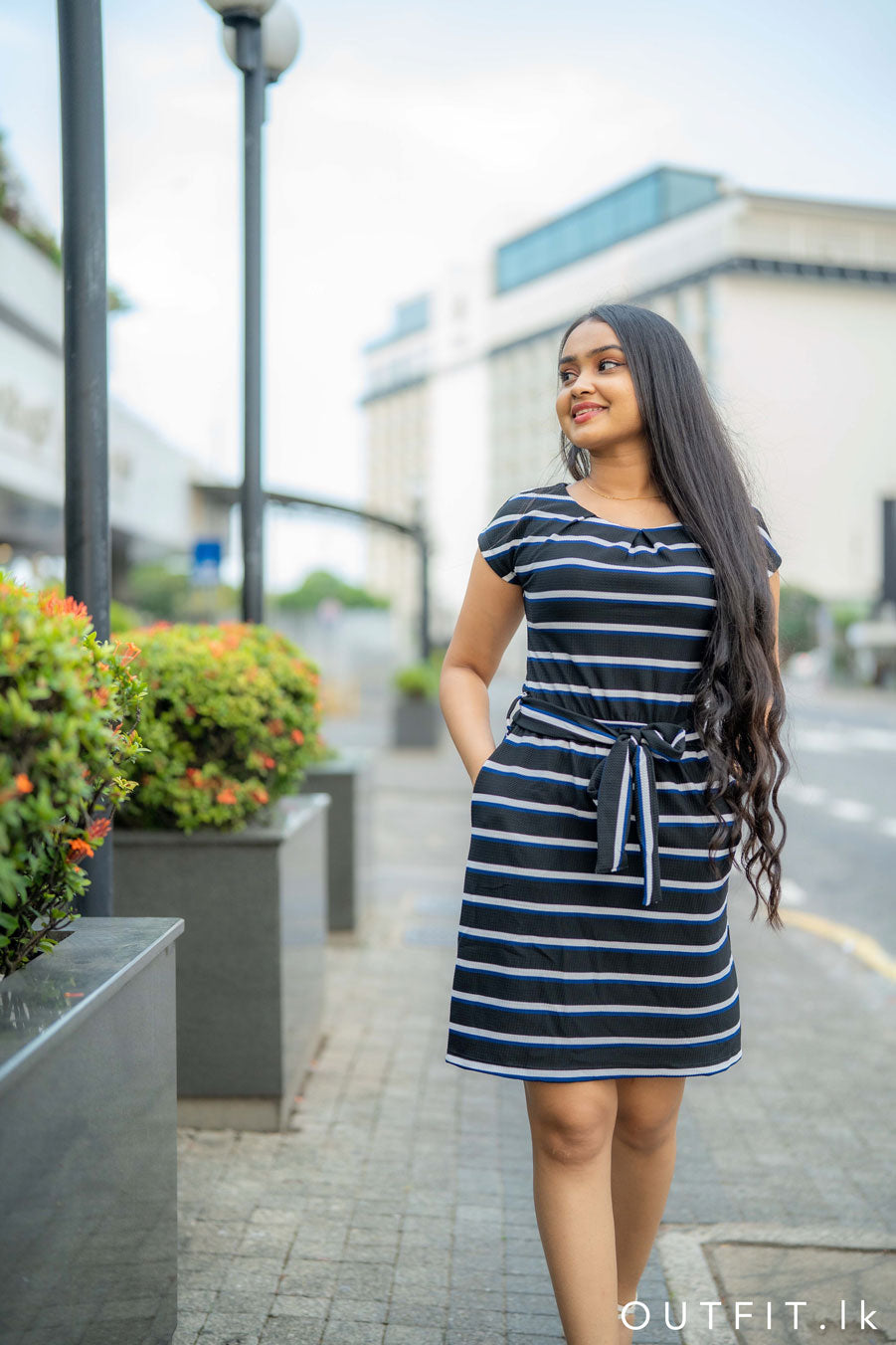 Striped Casual Pocket Dress