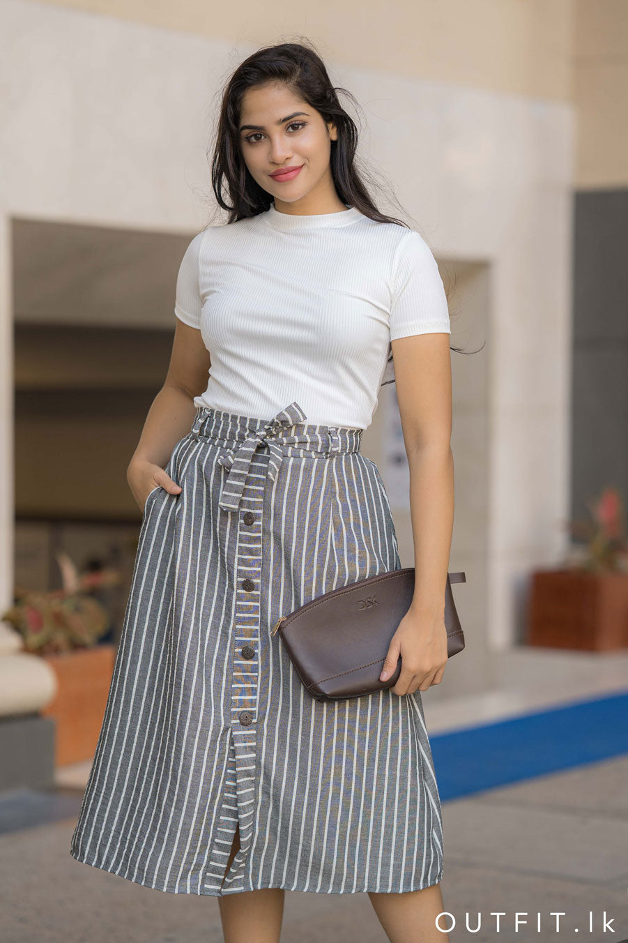 Striped Midi Linen Skirt