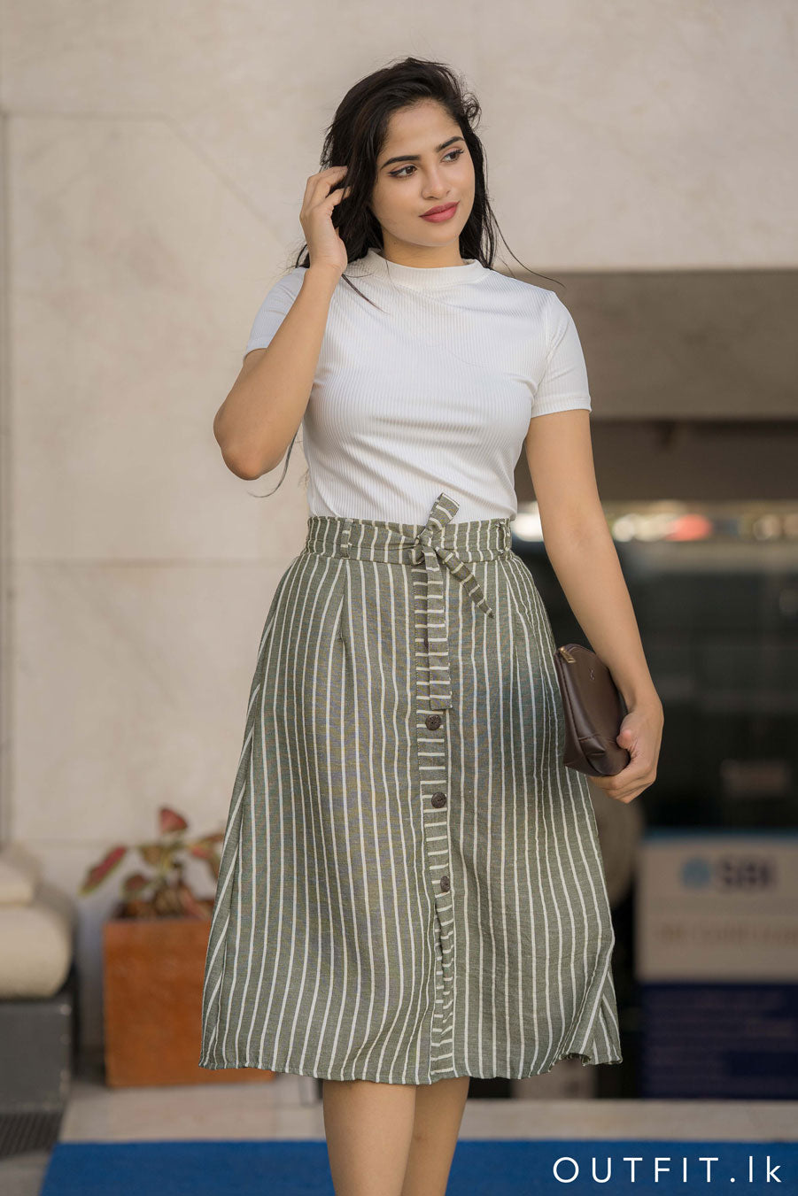 Striped Midi Linen Skirt