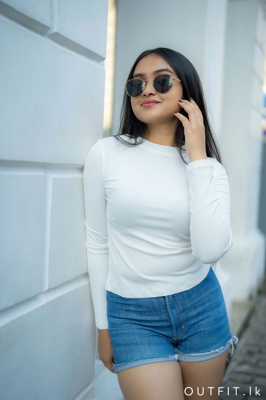 Ribbed Long Sleeve Crew Neck Tee