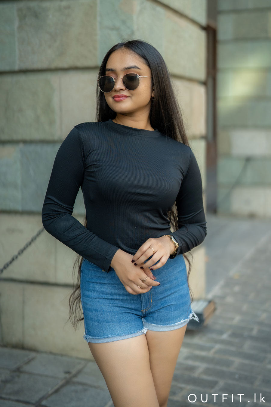 Ribbed Long Sleeve Crew Neck Tee