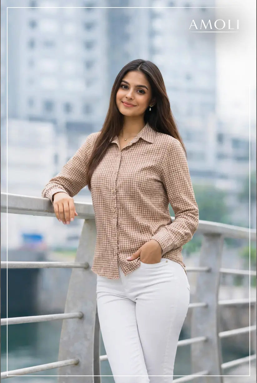 AMOLI Checked Shirt – Brown