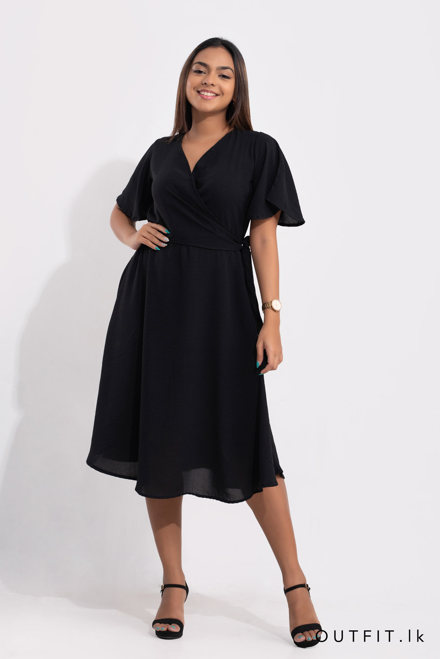 Front cross over midi dress - OUTFIT.lk