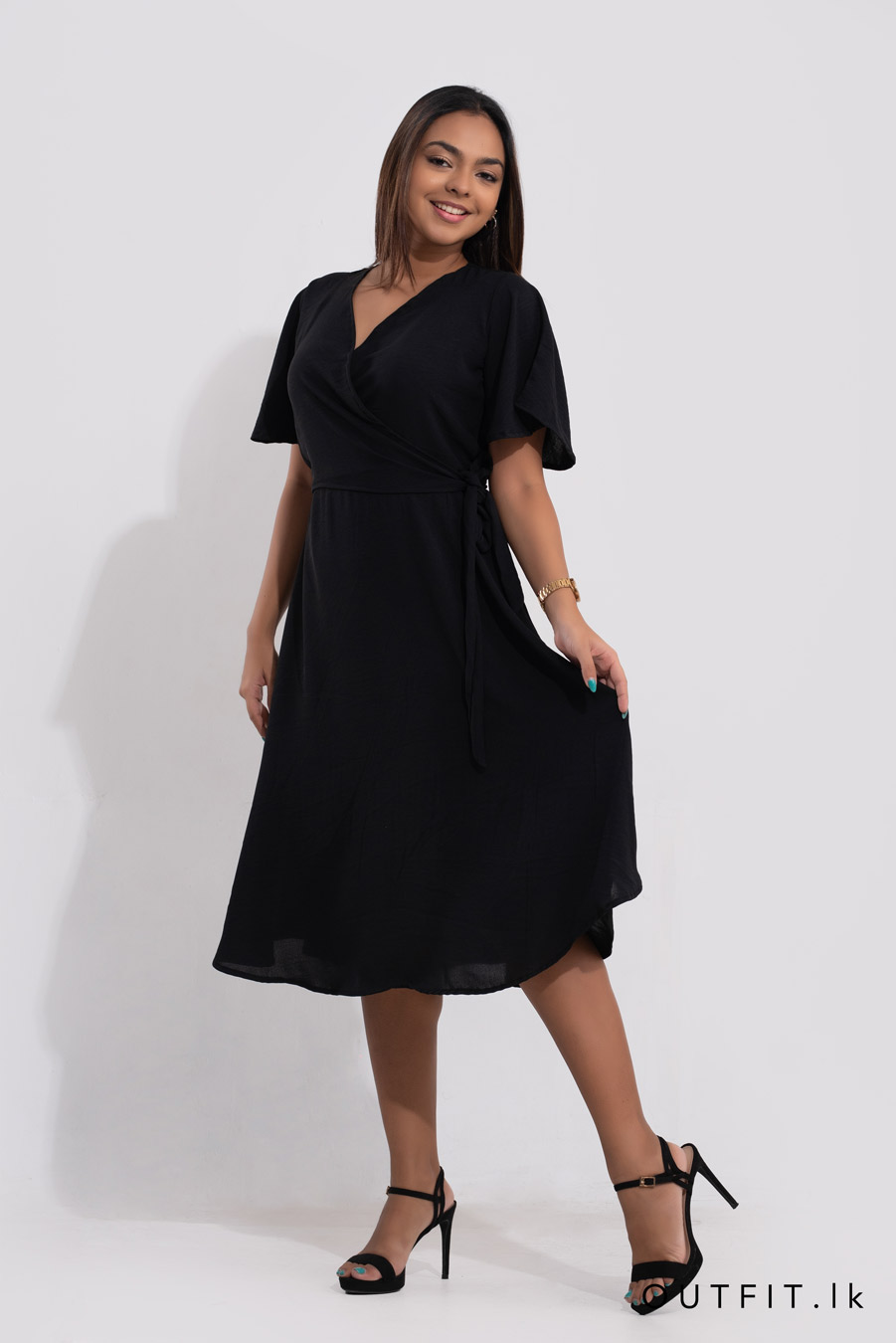 Front cross over midi dress - OUTFIT.lk